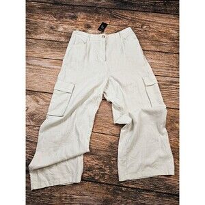 NWT Sincerely Jules Linen Blend Wide Leg Cargo Pant Elastic Waist Ivory Women XL